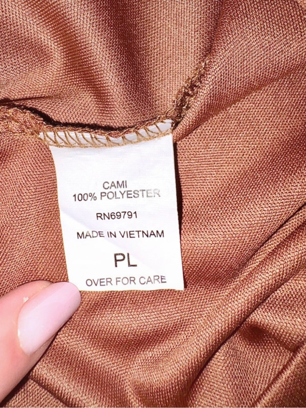 Brown Satin Cami Top Size PL V-Neck Spaghetti Strap Silky - Picture 5 of 6